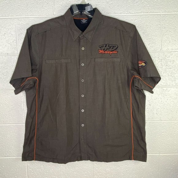 Harley-Davidson Other - Harley Davidson Brown Orange Vented Back Short Sleeve Shirt Mens 3XL